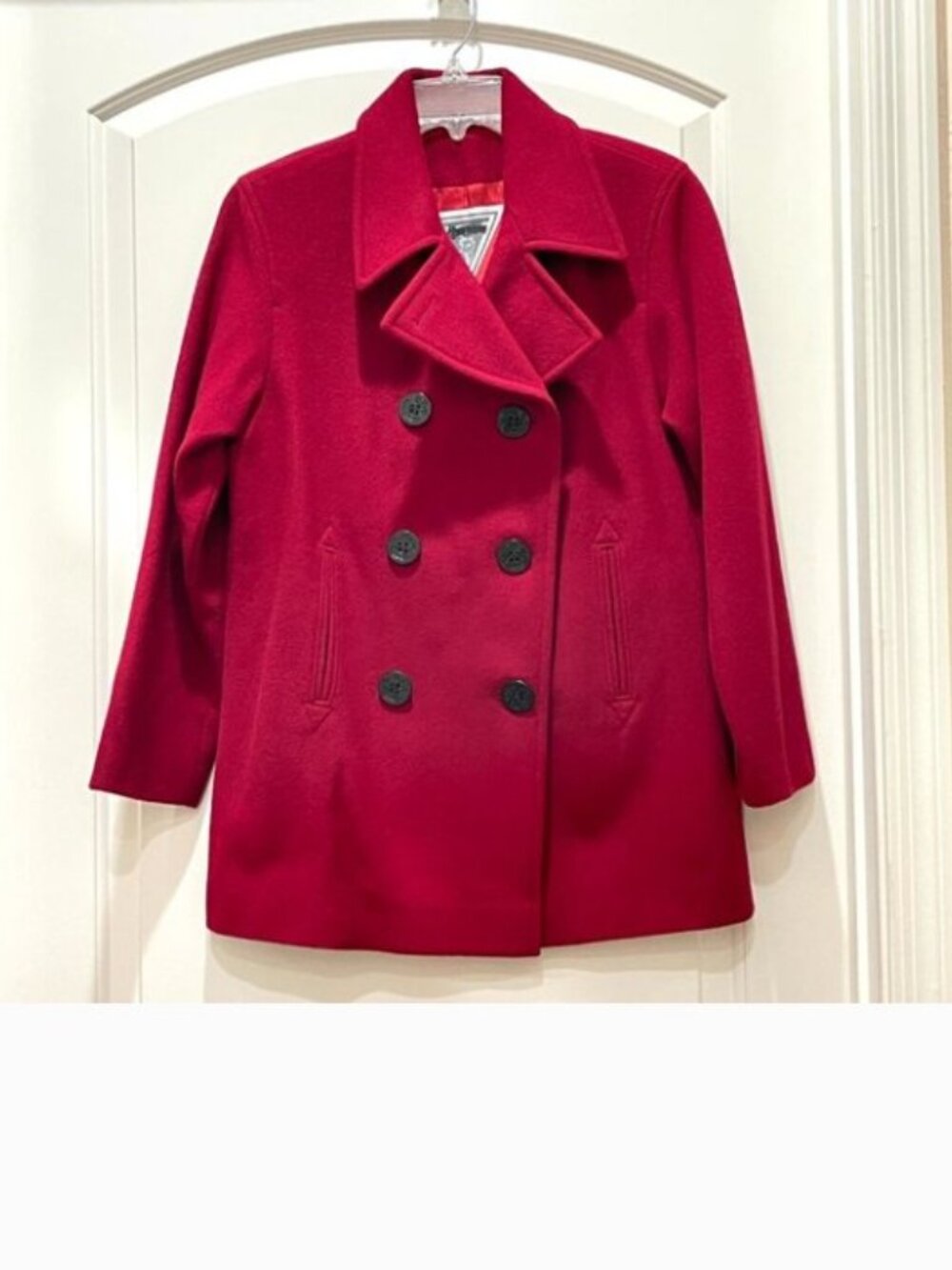 Marvin Richards Peacoat Petite Coat Jacket Wool Red Black Buttons Never Worn